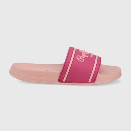 Pepe Jeans papuci Slider Logo Woman femei, culoarea roz