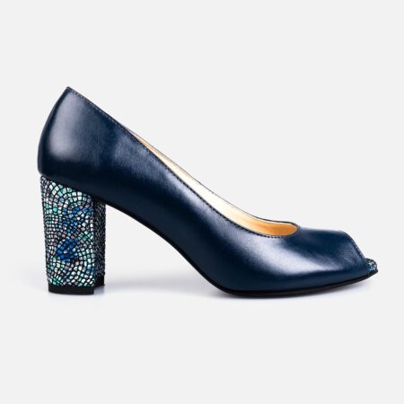Pantofi eleganti dama din piele naturala - 176 Blue box print