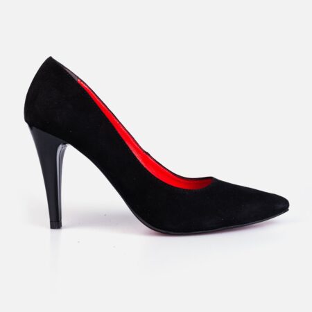 Pantofi stiletto dama din piele naturala - 173 Negru velur